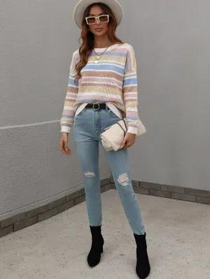Quellise Knit Top - Pink Stripe Print