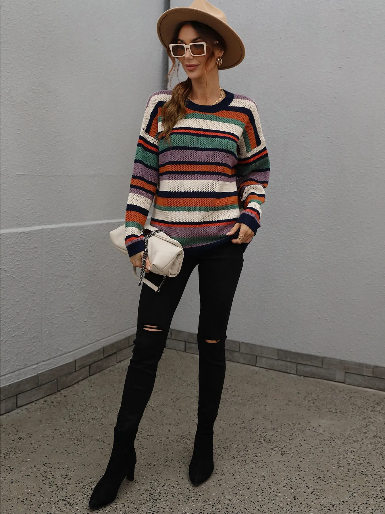 Quellise Knit Top - Purple Stripe Print