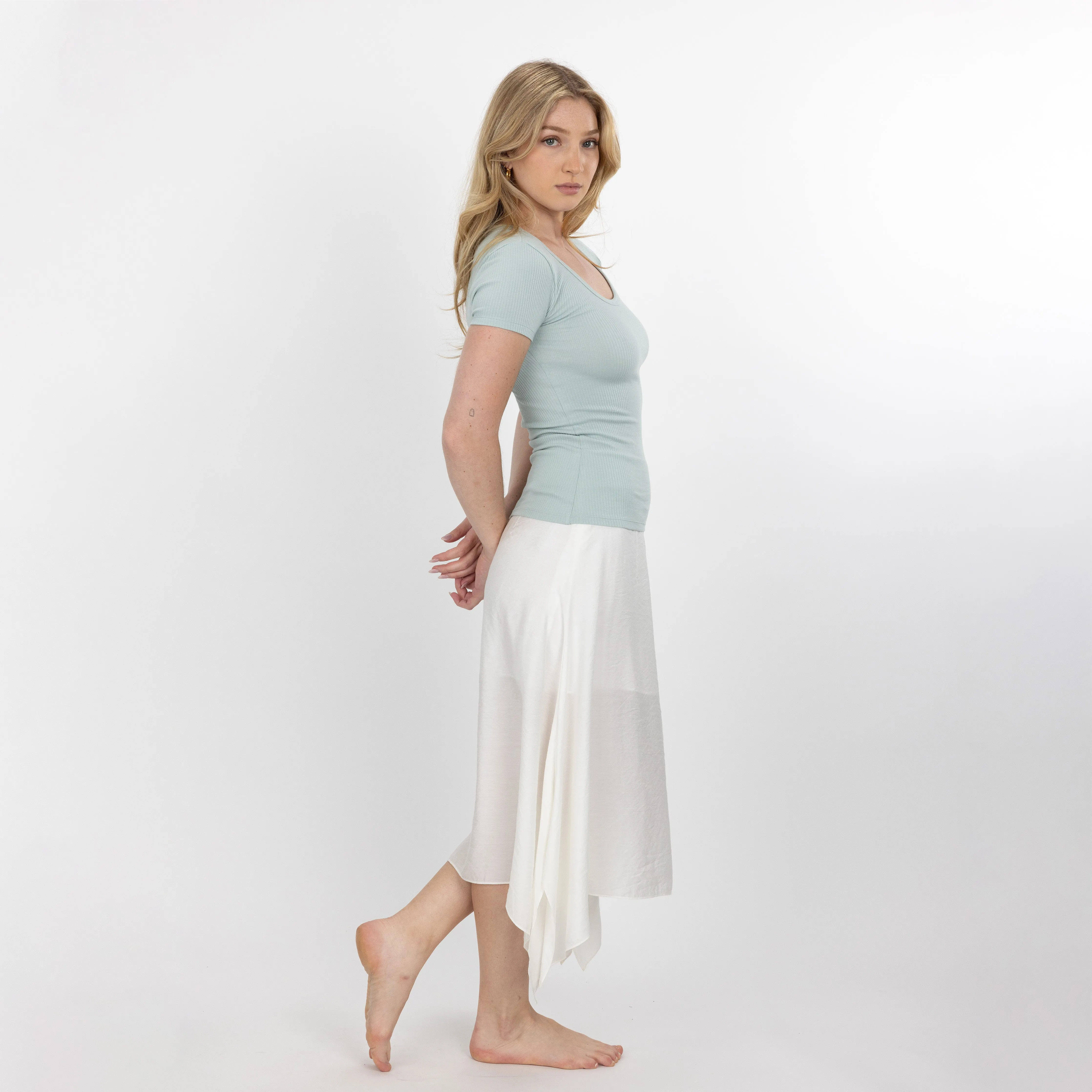 "Chunky" Cotton / Spandex Short Sleeve Scoop Neck Top - Sky Gray
