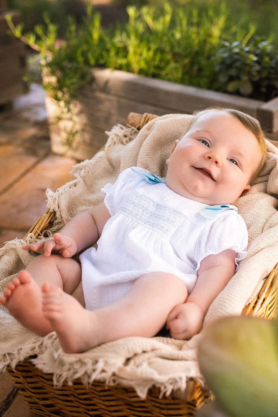 "Devon" White & Blue Smocked Romper