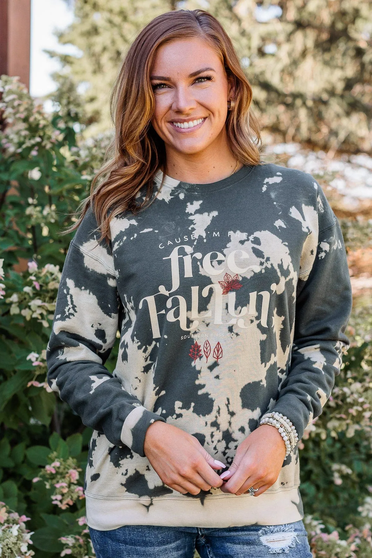 "Free Fallin" Bleached Crew Neck- Charcoal
