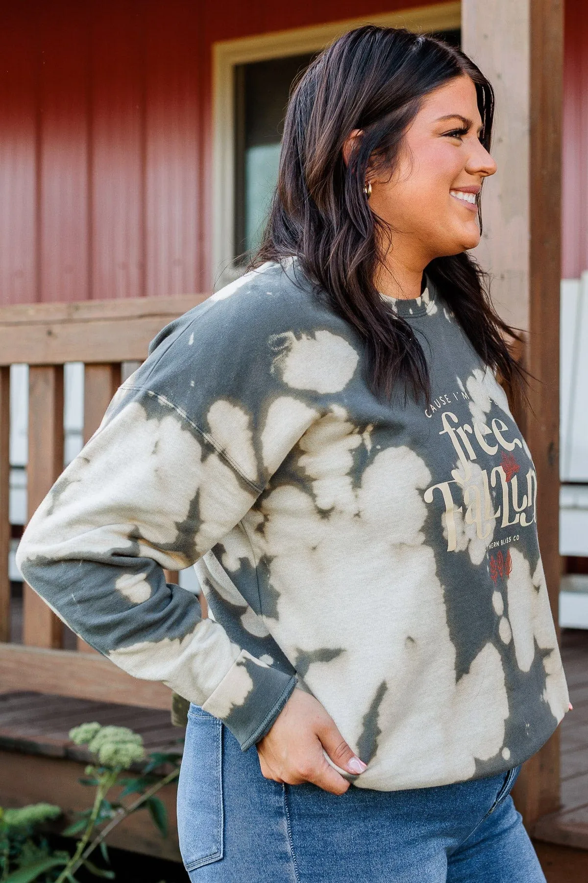 "Free Fallin" Bleached Crew Neck- Charcoal