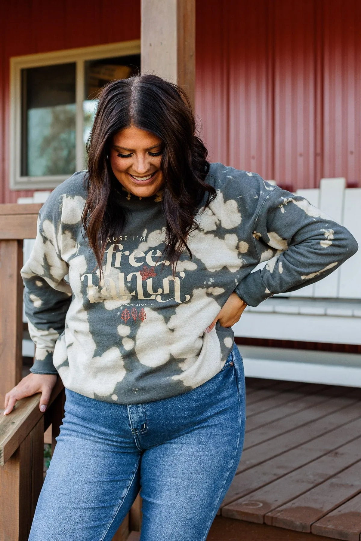 "Free Fallin" Bleached Crew Neck- Charcoal