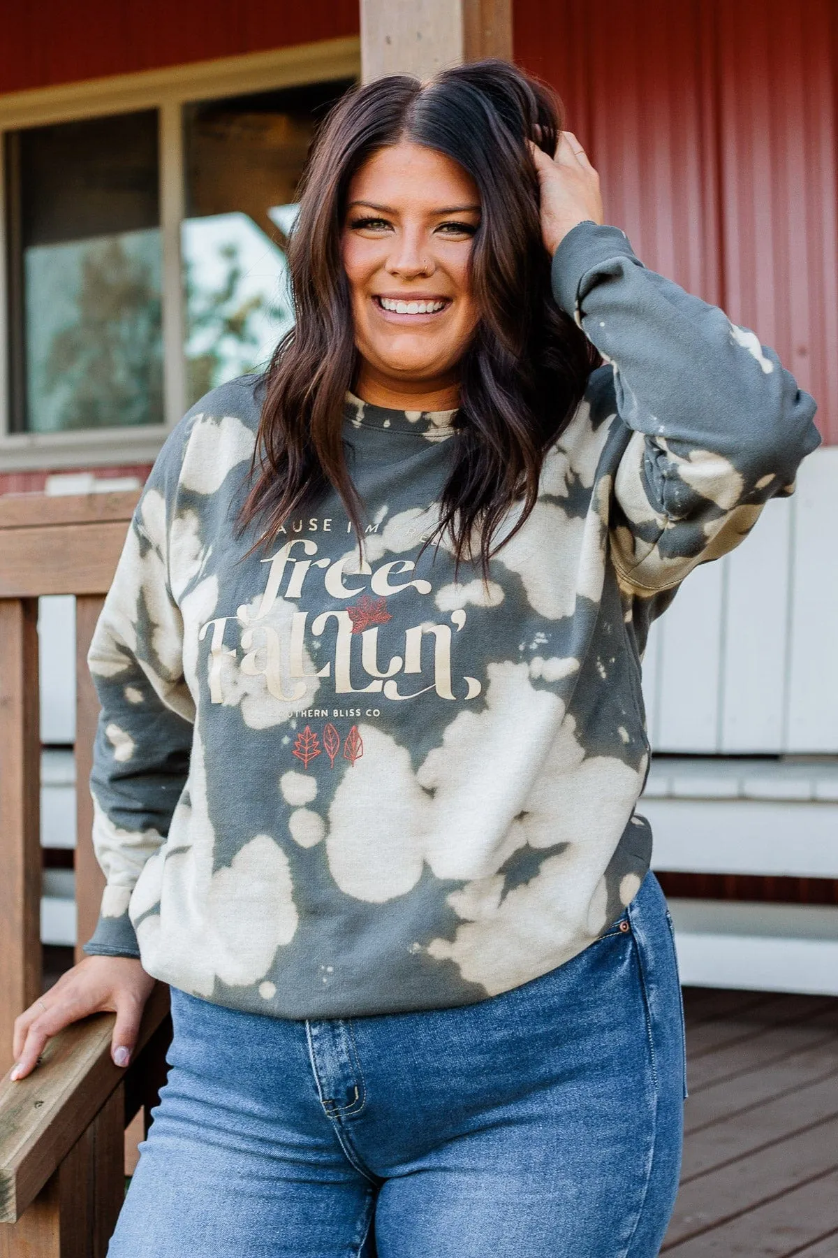 "Free Fallin" Bleached Crew Neck- Charcoal