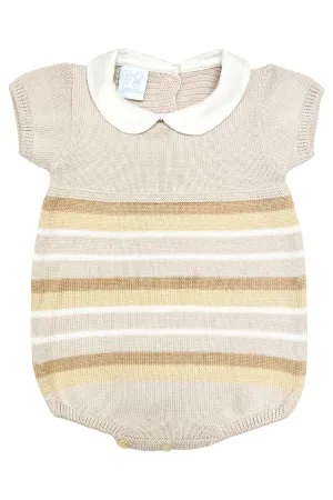 "Jonah" Stone, Beige & Camel Stripe Knit Romper