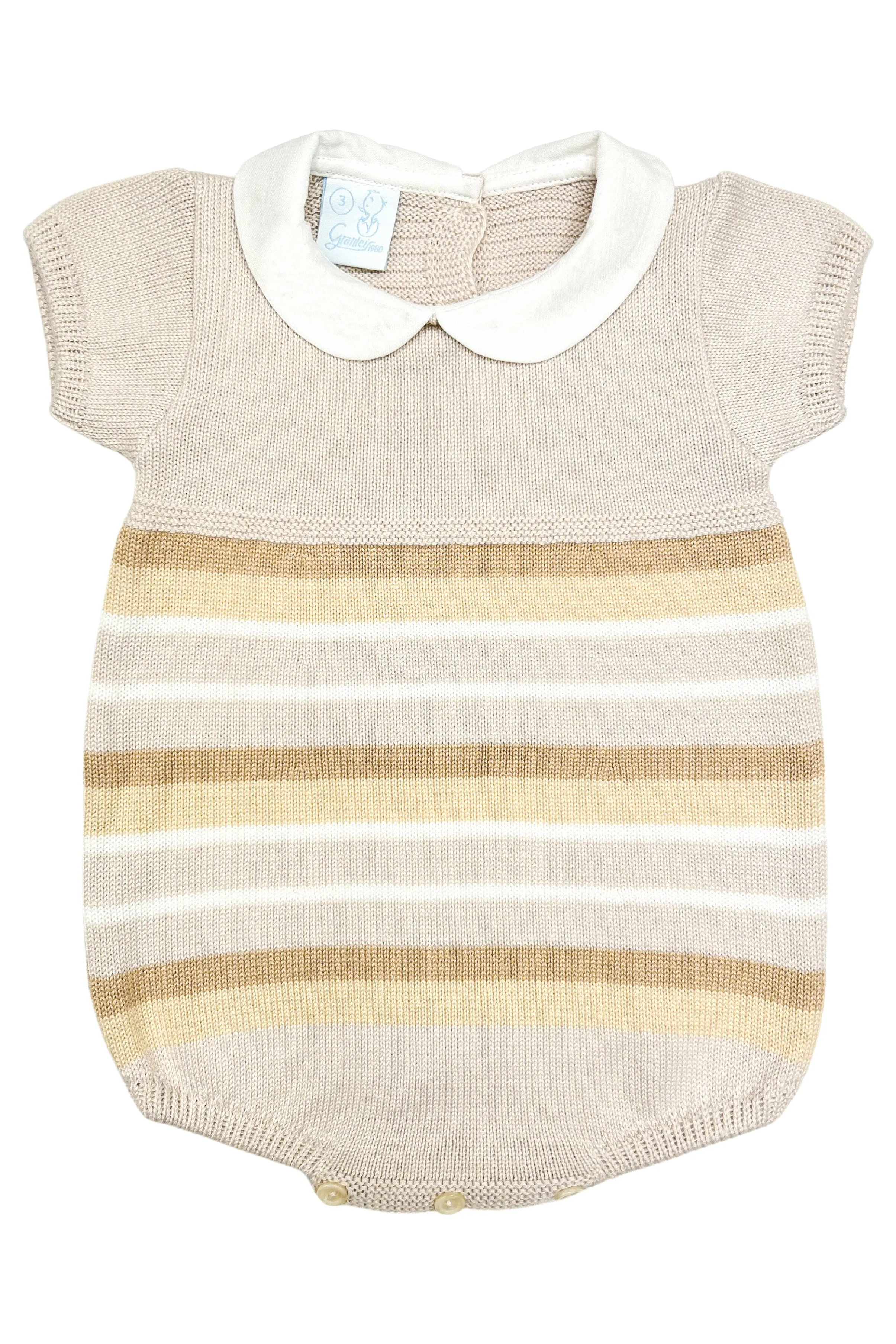 "Jonah" Stone, Beige & Camel Stripe Knit Romper