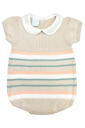 "Jonah" Stone, Peach & Teal Stripe Knit Romper