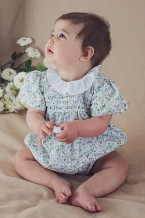 "Kalia" Blue Floral Smocked Romper