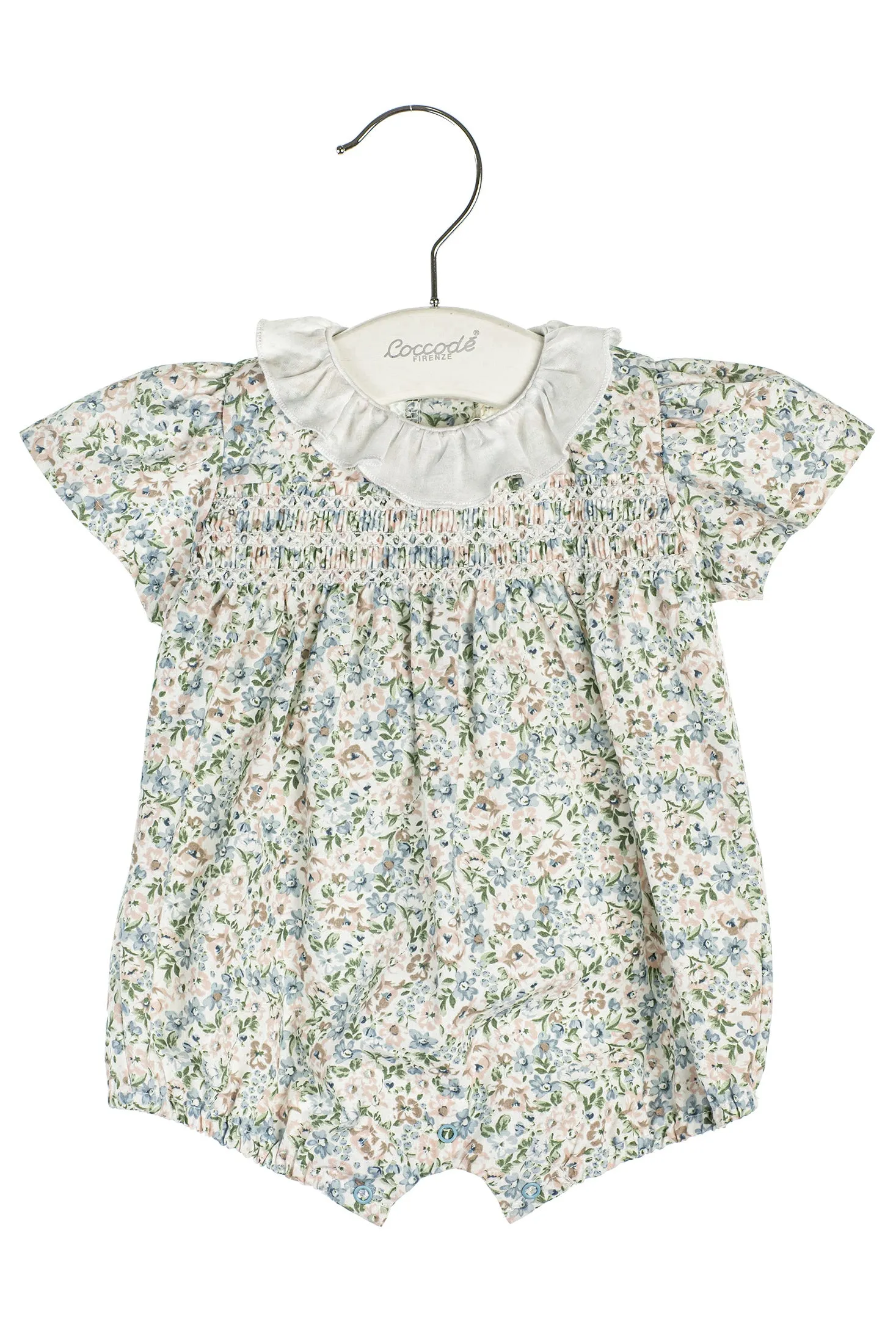 "Kalia" Blue Floral Smocked Romper