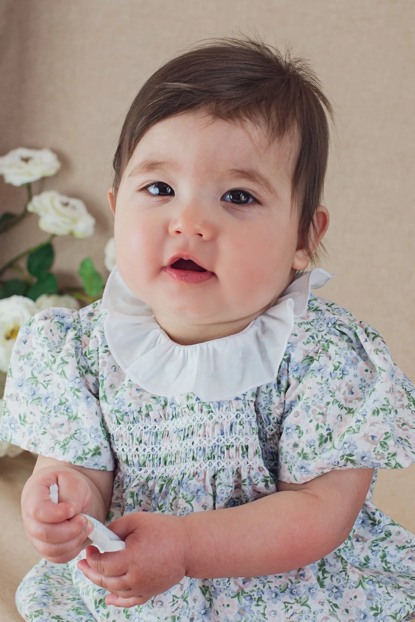 "Kalia" Blue Floral Smocked Romper