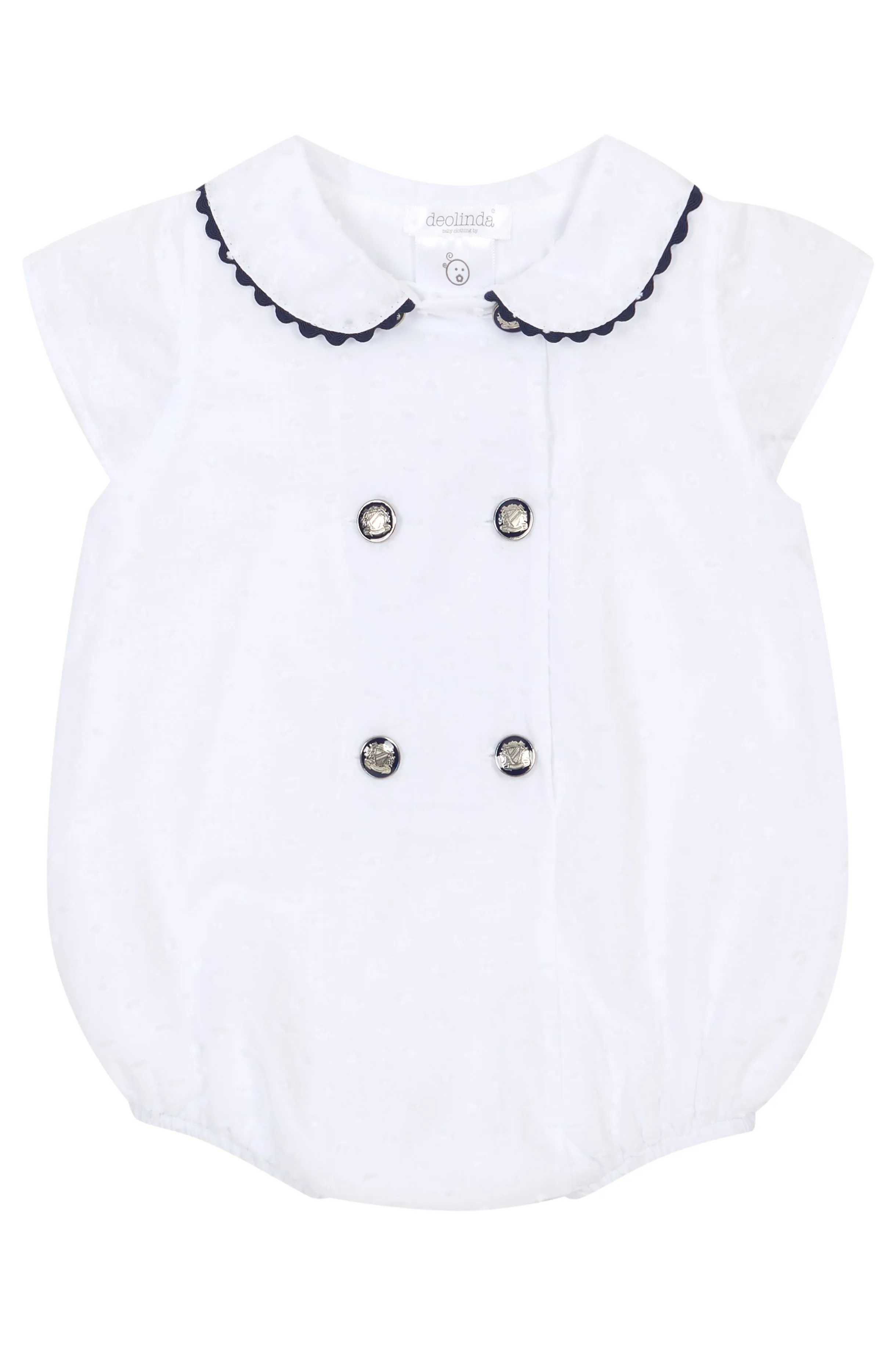"Royal" White Plumeti Dot Nautical Romper