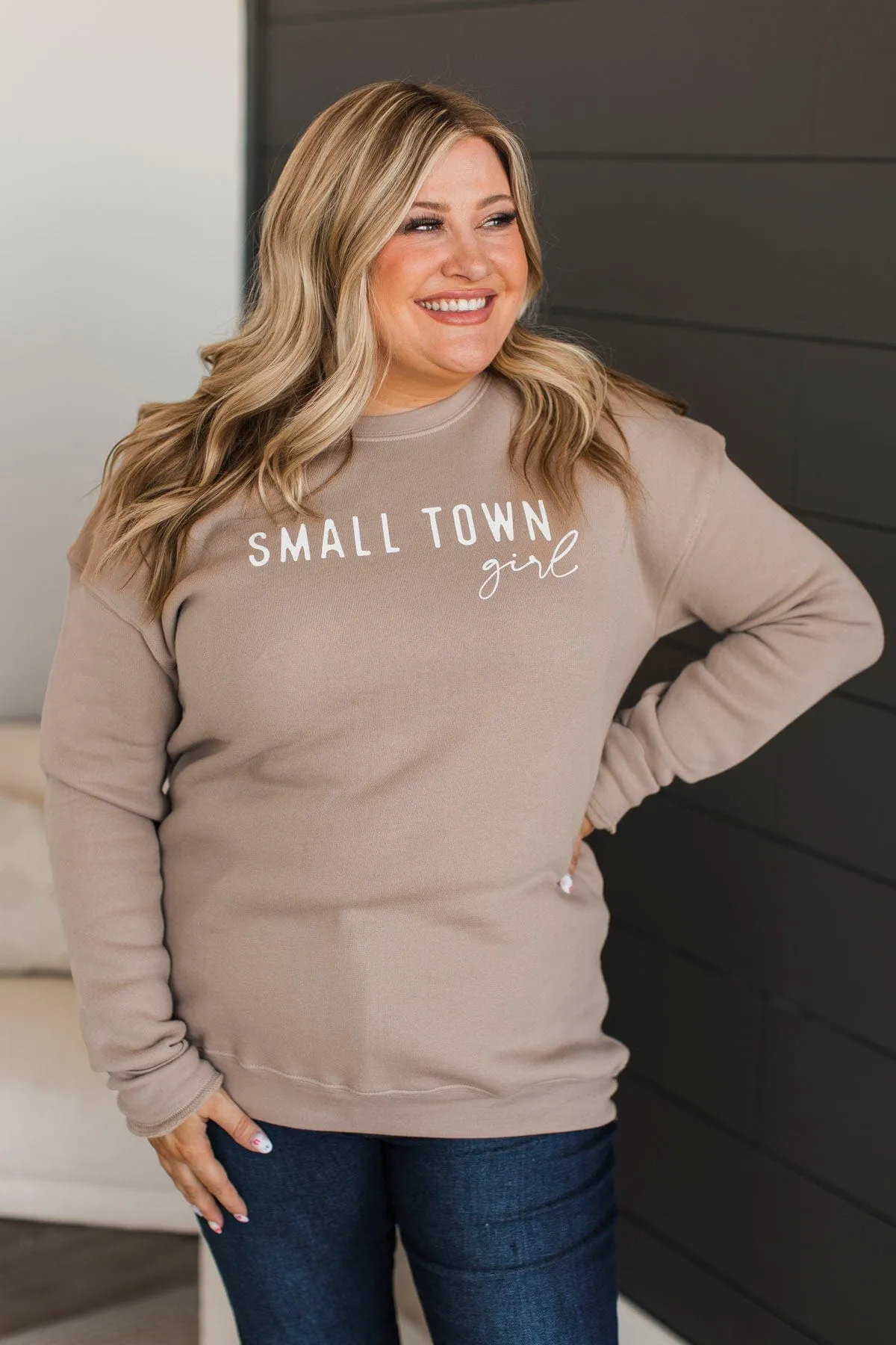"Small Town Girl" Crew Neck Pullover- Tan