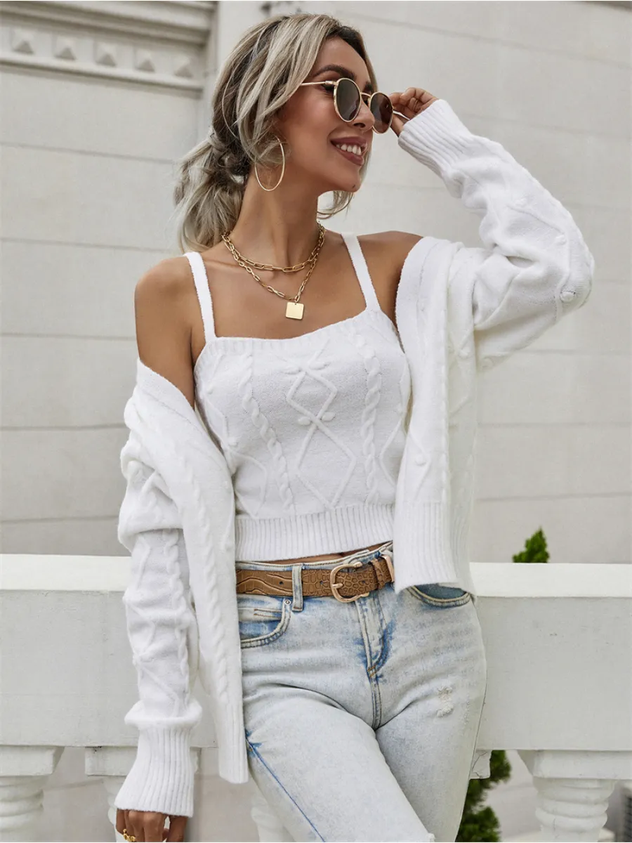 Rachaels Knit Cardigan Set - Cream