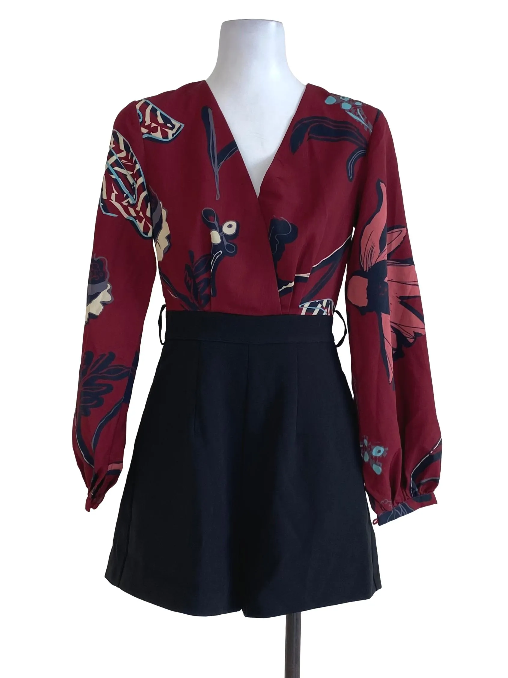 Red Two Tone Floral Rompers