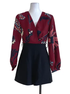 Red Two Tone Floral Rompers