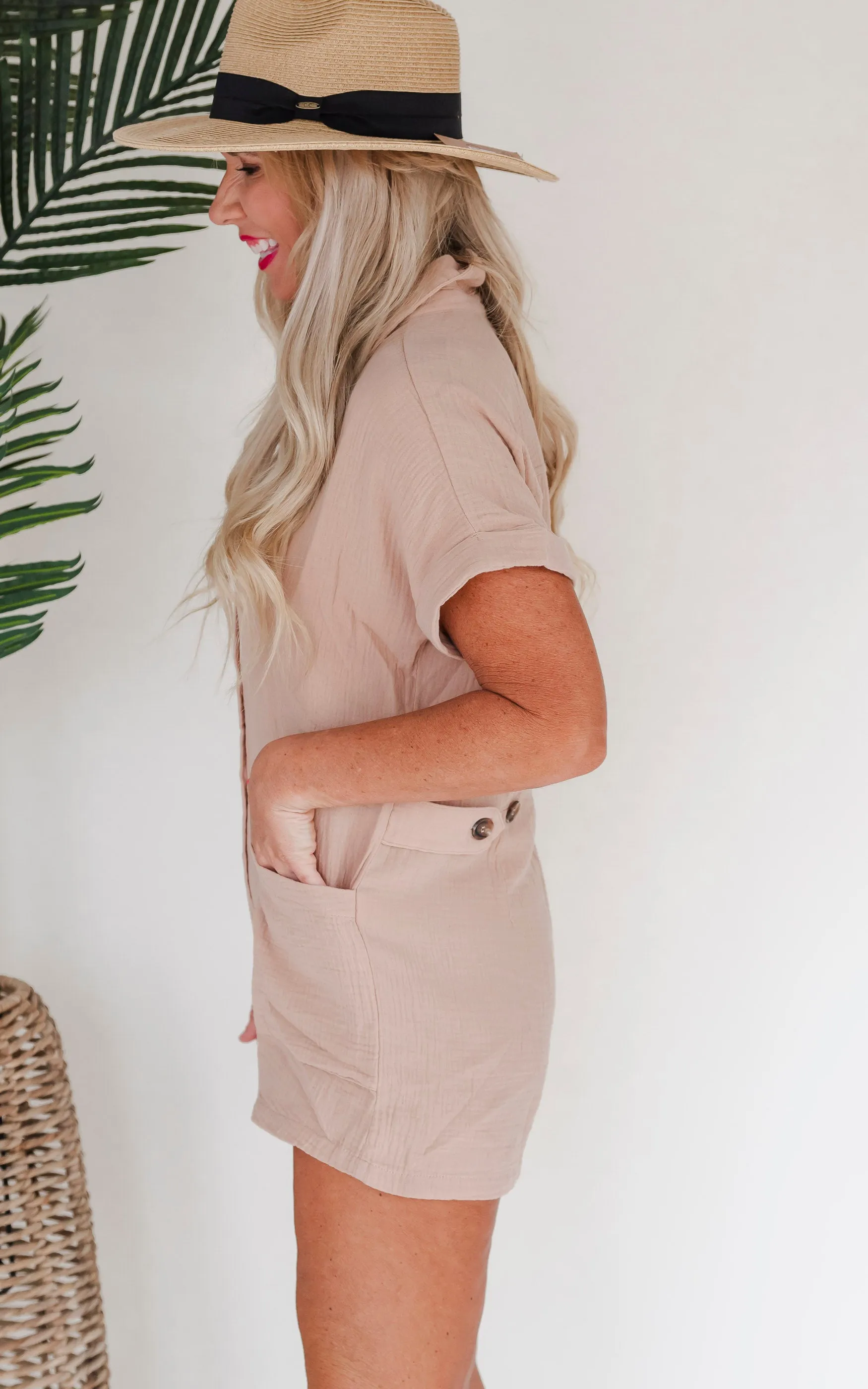 Relax A Little Linen Utility Romper - Final Sale