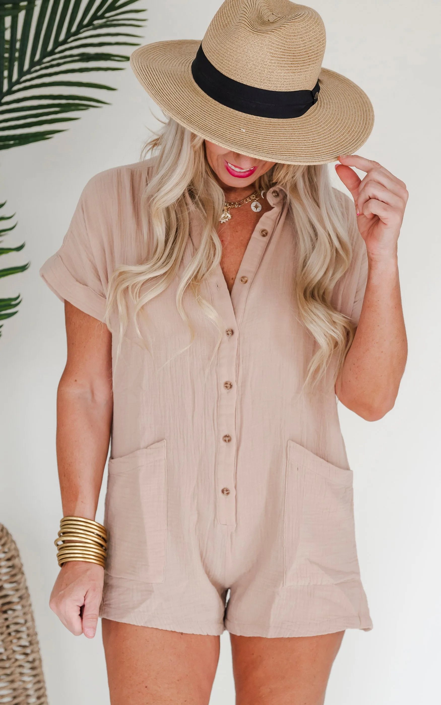 Relax A Little Linen Utility Romper - Final Sale