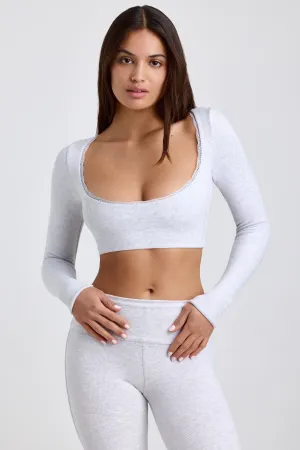 Ribbed Modal Lace-Trim Crop Top in Grey