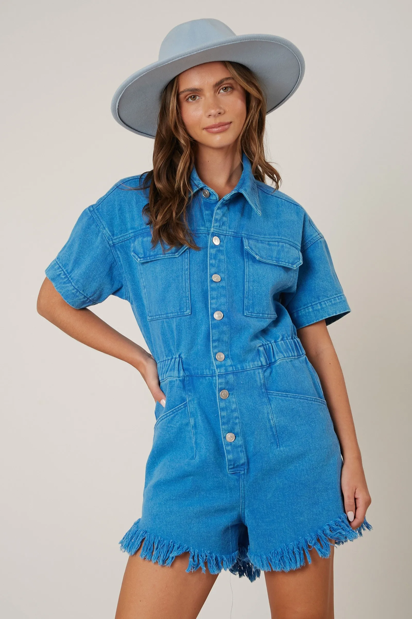 Rodeo Girl Washed Denim Romper - Final Sale