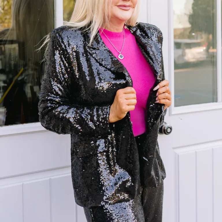 Runway Ready Black Sequin Oversize Blazer - FINAL SALE