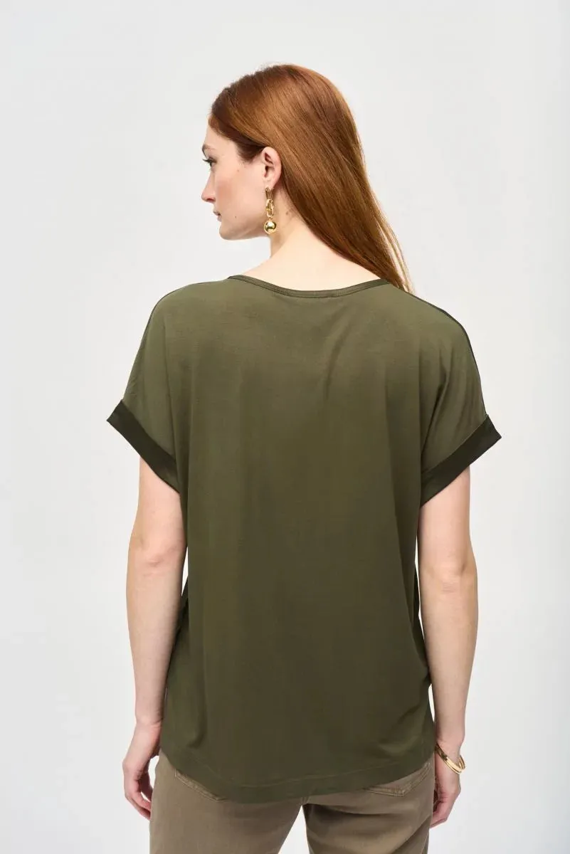 Satin Front Short Sleeve Top Style 243912