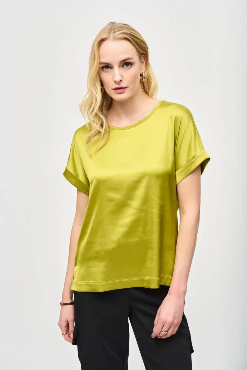 Satin Front Short Sleeve Top Style 243912