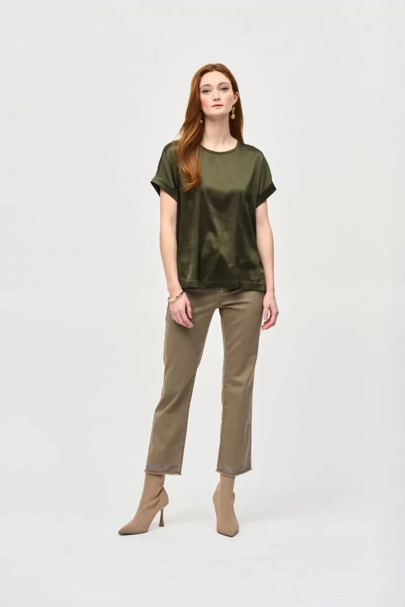 Satin Front Short Sleeve Top Style 243912