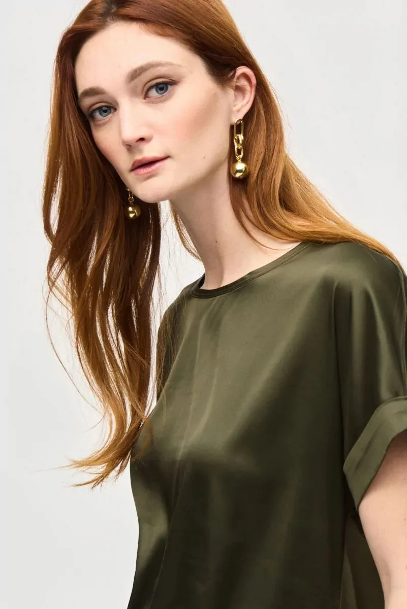 Satin Front Short Sleeve Top Style 243912