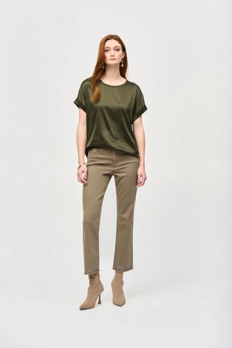 Satin Front Short Sleeve Top Style 243912
