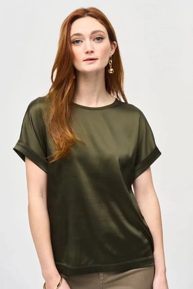 Satin Front Short Sleeve Top Style 243912