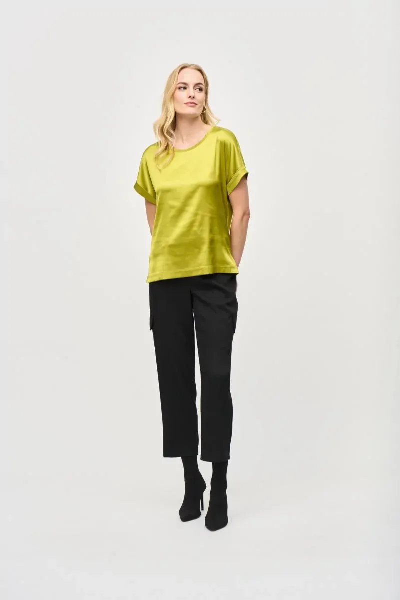 Satin Front Short Sleeve Top Style 243912
