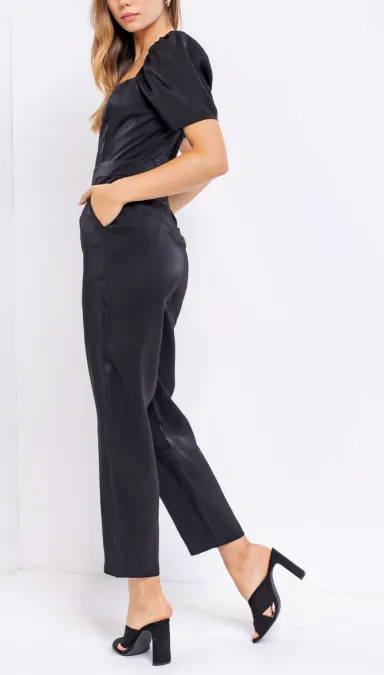 Satin Puff Short Sleeve Jumpsuit