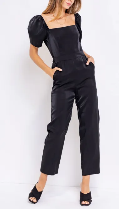 Satin Puff Short Sleeve Jumpsuit