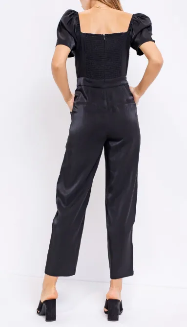 Satin Puff Short Sleeve Jumpsuit
