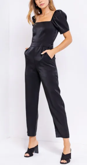 Satin Puff Short Sleeve Jumpsuit