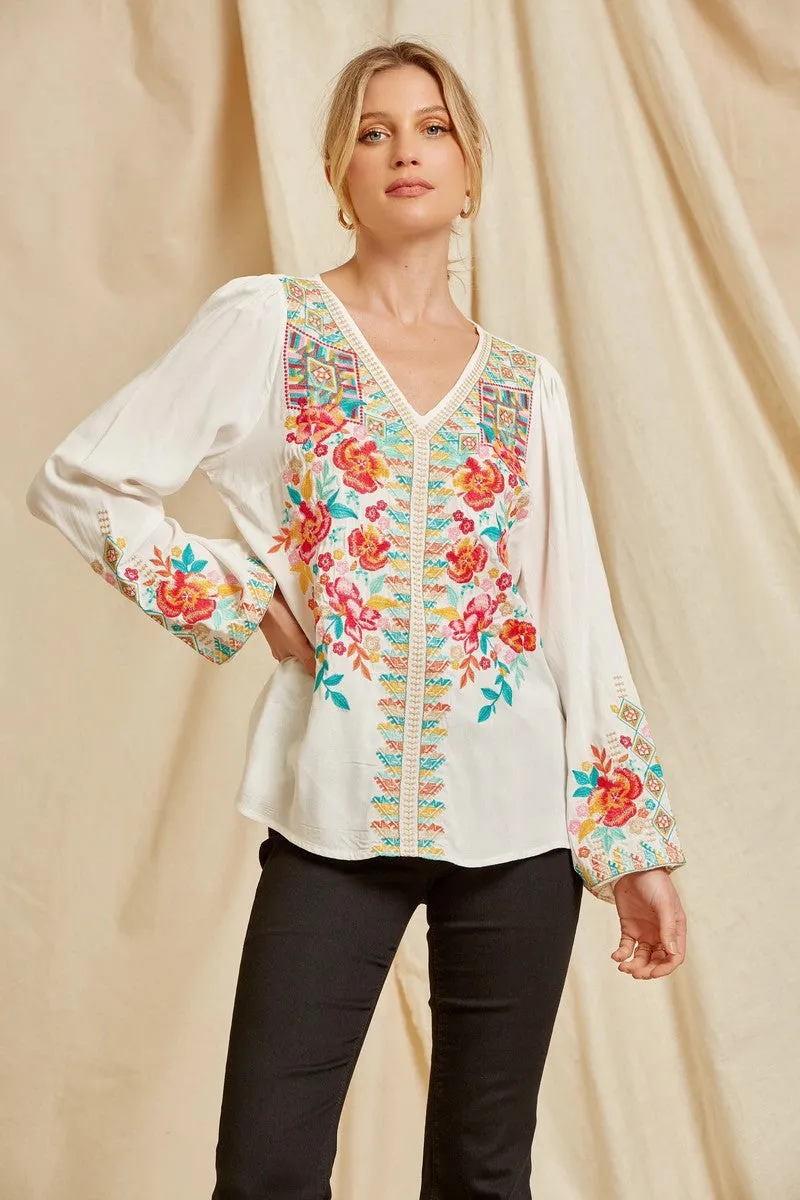 Savanna Jane Long Sleeve Embroidered Top
