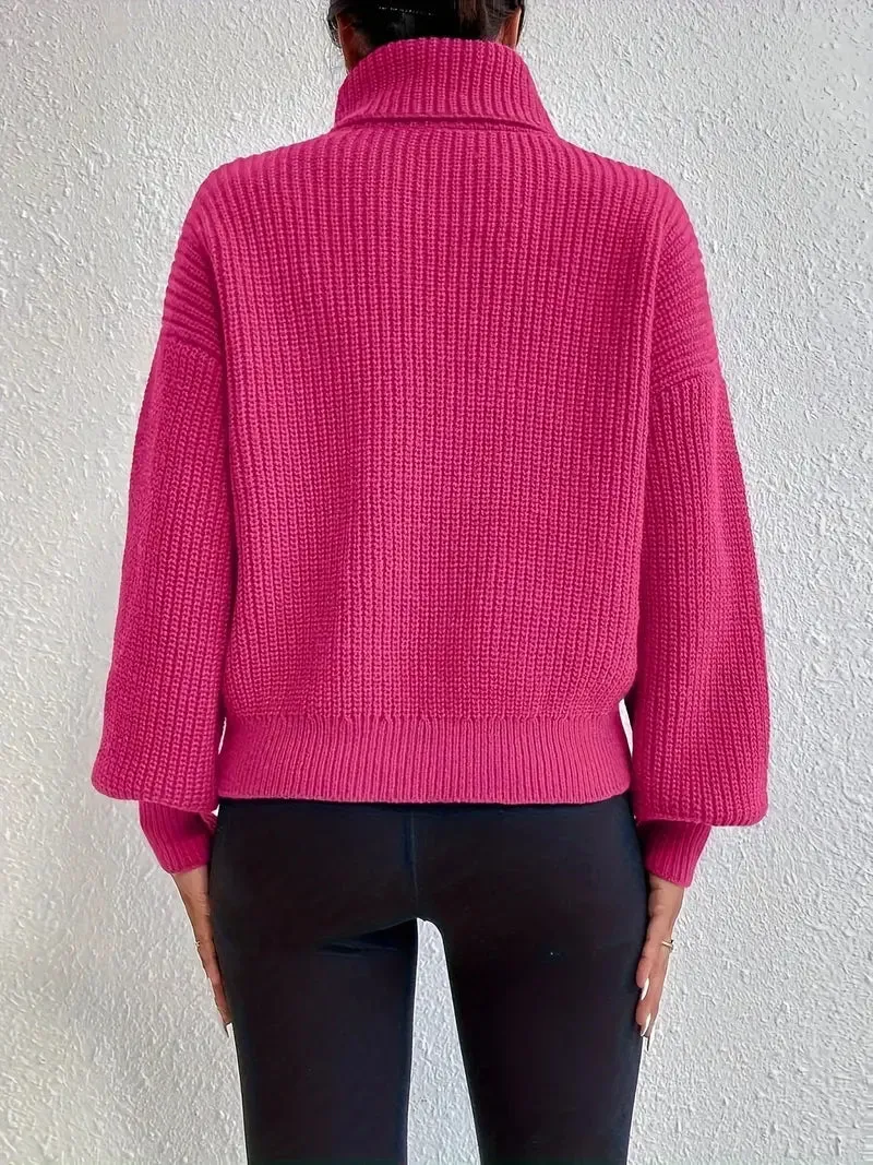 Schicker pullover mit tropfenschulter, laternenärmeln und rollkragen