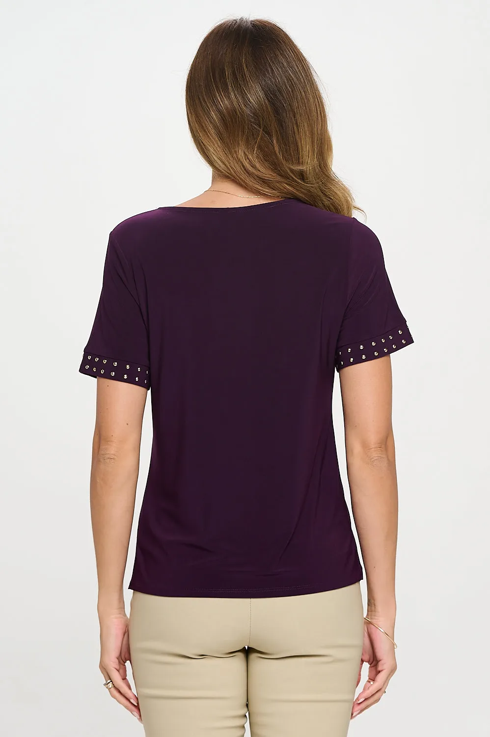 SCOOP NECK HOT FIX SLEEVE FASHION TEE TOP