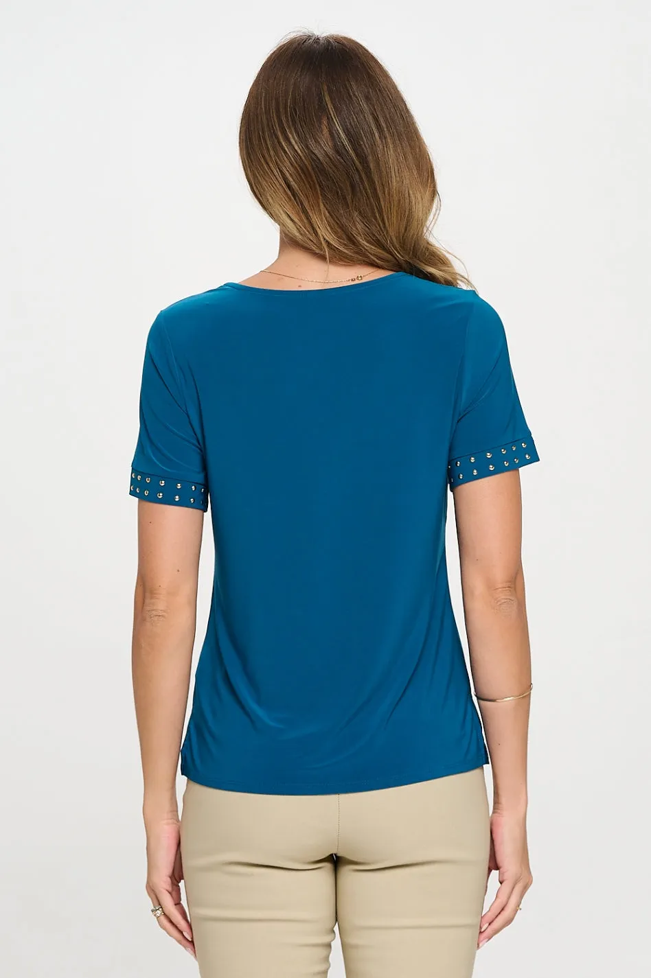 SCOOP NECK HOT FIX SLEEVE FASHION TEE TOP
