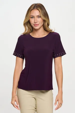 SCOOP NECK HOT FIX SLEEVE FASHION TEE TOP