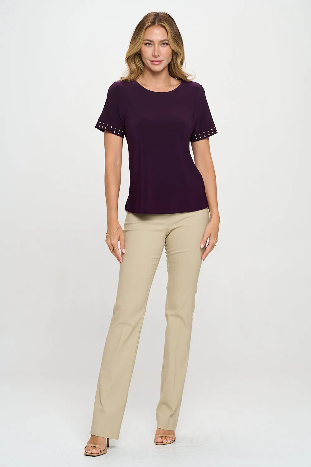 SCOOP NECK HOT FIX SLEEVE FASHION TEE TOP
