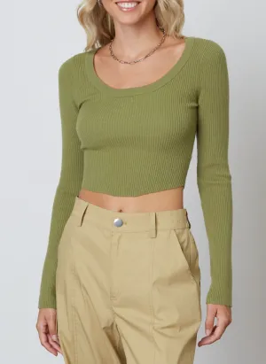 Scoop Neck Ribbed Long Sleeve Top
