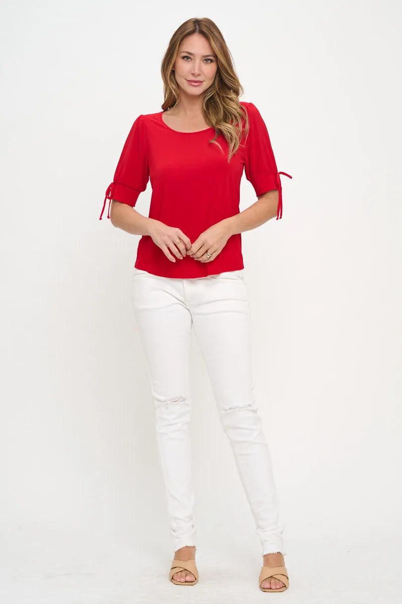 SCOOP NECK TIE SLEEVE BLOUSE