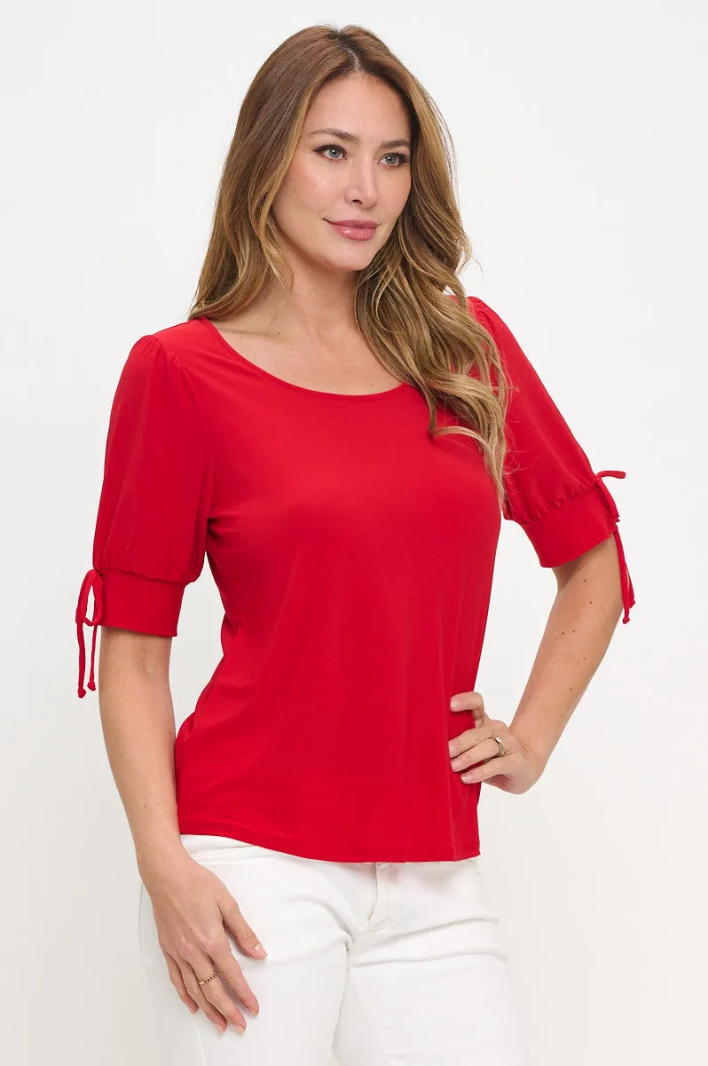 SCOOP NECK TIE SLEEVE BLOUSE