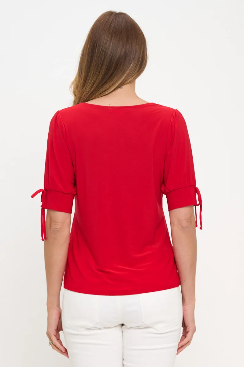 SCOOP NECK TIE SLEEVE BLOUSE
