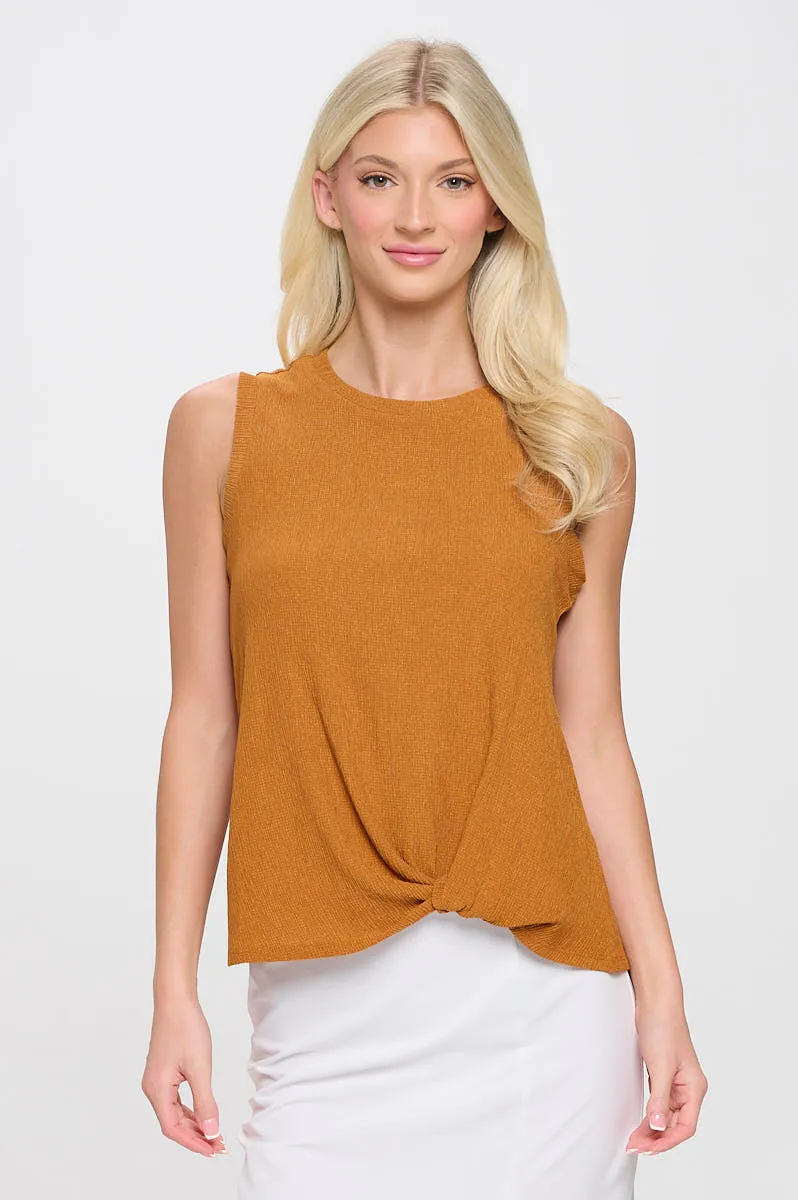 SCOOP NECK TWIST SIDE SLEEVELESS TANK