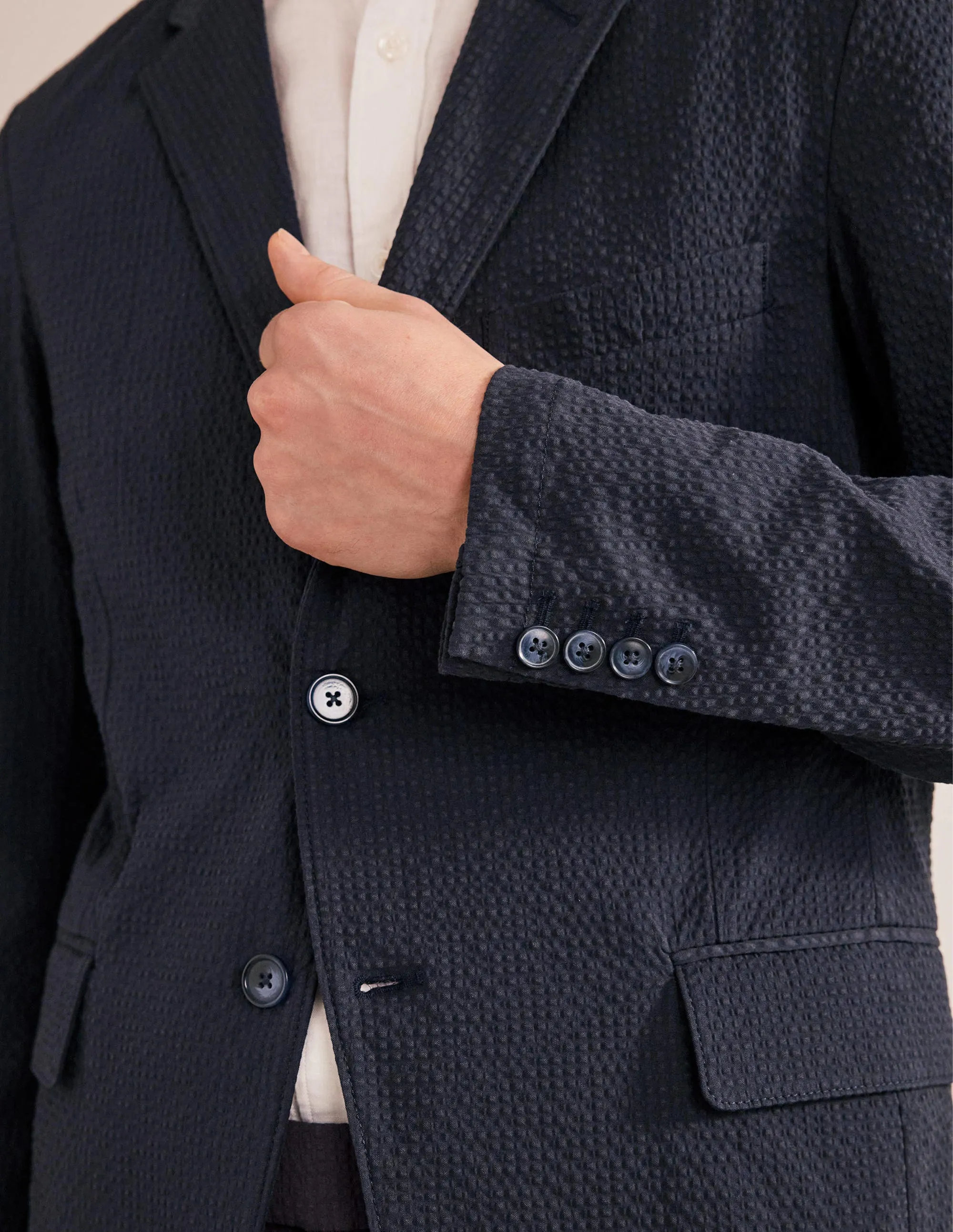Seersucker-Blazer-Marineblau
