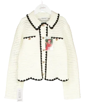 Self-Portrait Cream Crochet Cardigan with Gold Heart Buttons 10-12 Years