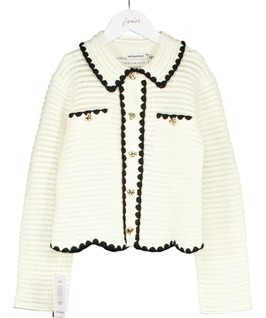 Self-Portrait Cream Crochet Cardigan with Heart Detail Buttons 10-12 Years