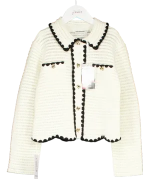 Self-Portrait Cream Crochet Cardigan with Heart Detail Buttons 10-12 Years